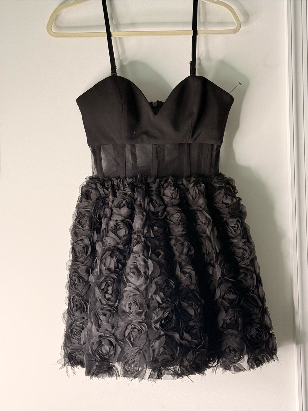 Black Spaghetti-Strap Rosette Mini Dress
